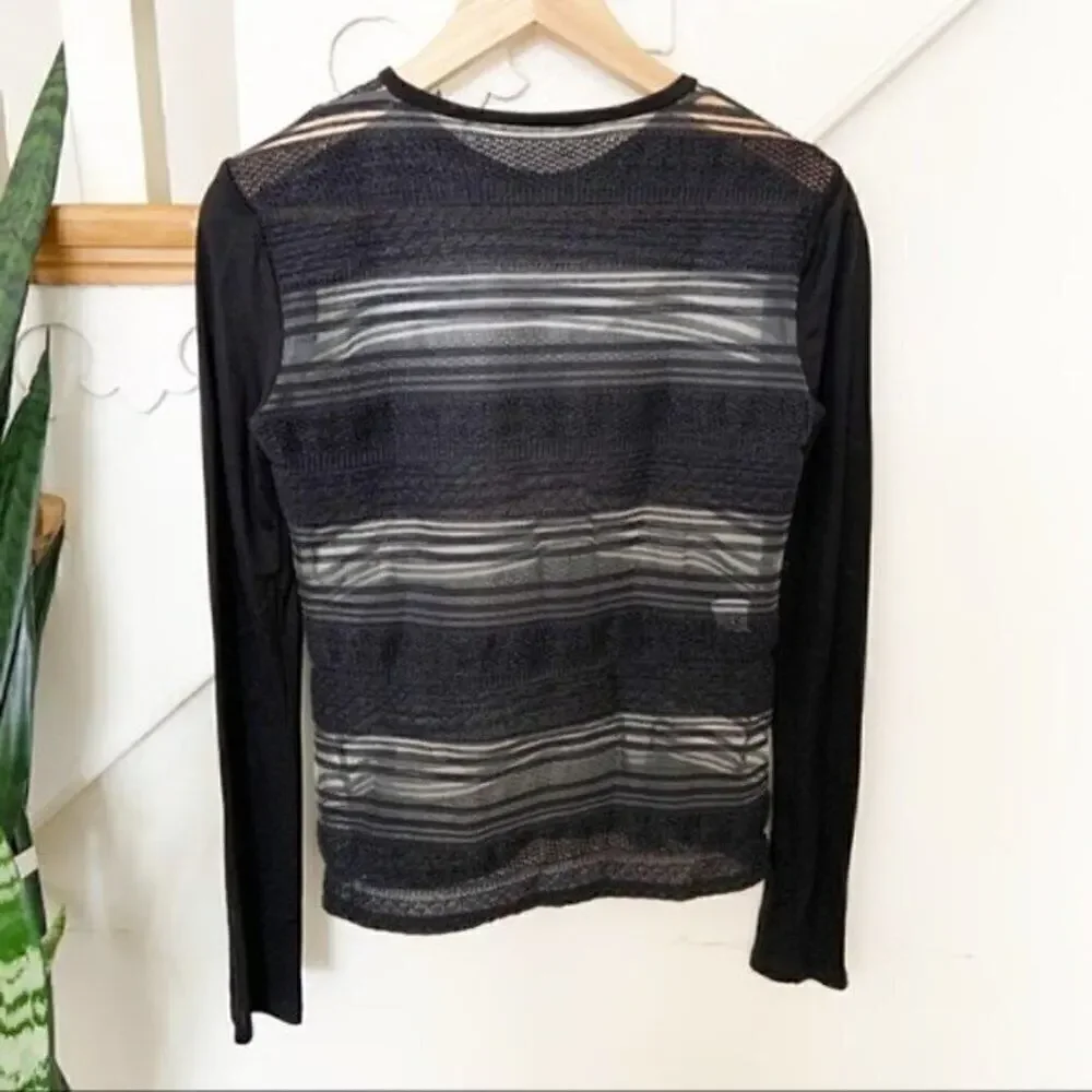 Derek Lam sheer striped black blouse long sleeves
